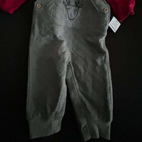 First Impressions Boys Pewter Heather deer Logo 2-pc overalls 6-9 Months - Picture 5 of 9